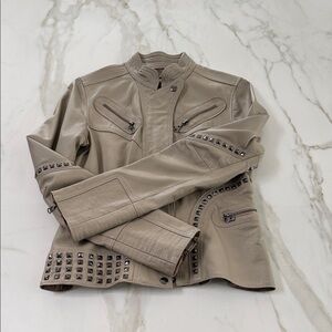 Stella & Jamie Studded Beige Leather Jacket